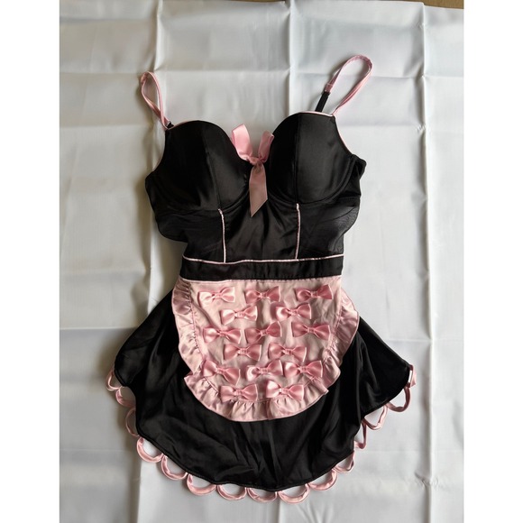 Victoria's Secret Other - Vintage Y2K Victoria's Secret Babydoll 36B Black Pink French Maid Costume Bows